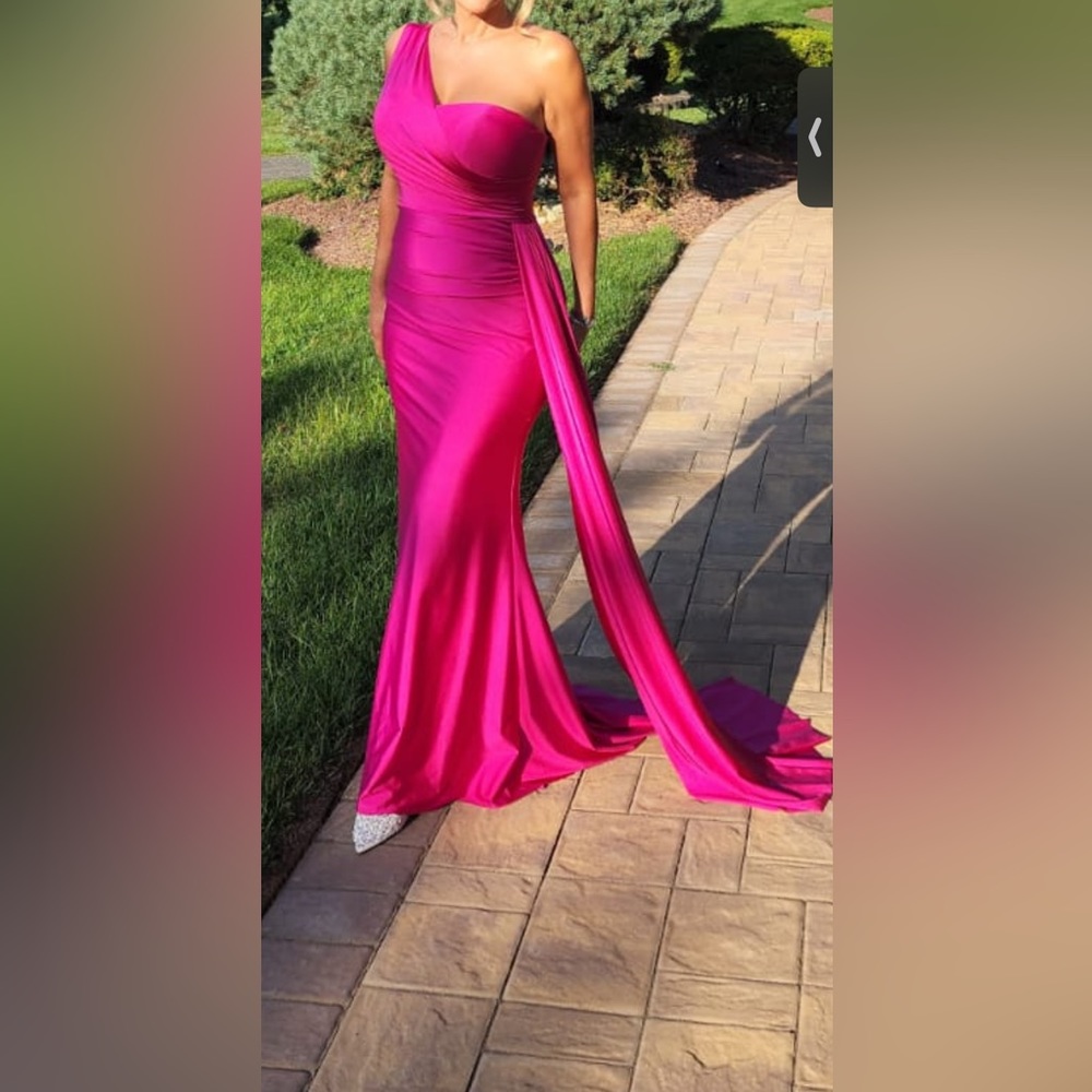 Pink one shoulder prom gown